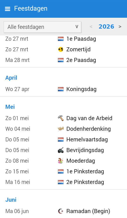Feestdagen overzicht