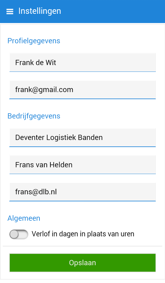 Instellingen MijnVerlofdagen app